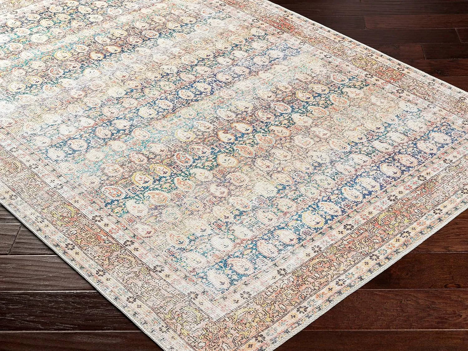 Mark&Day Washable Rugs, 3x7 Goldfield Traditional Light Orange Runner Area Rug, Orange Cream Blue Carpet for Hallway, Kitchen, Bedroom or Living Room (2'7" x 7'3" Runner, Machine Washable)