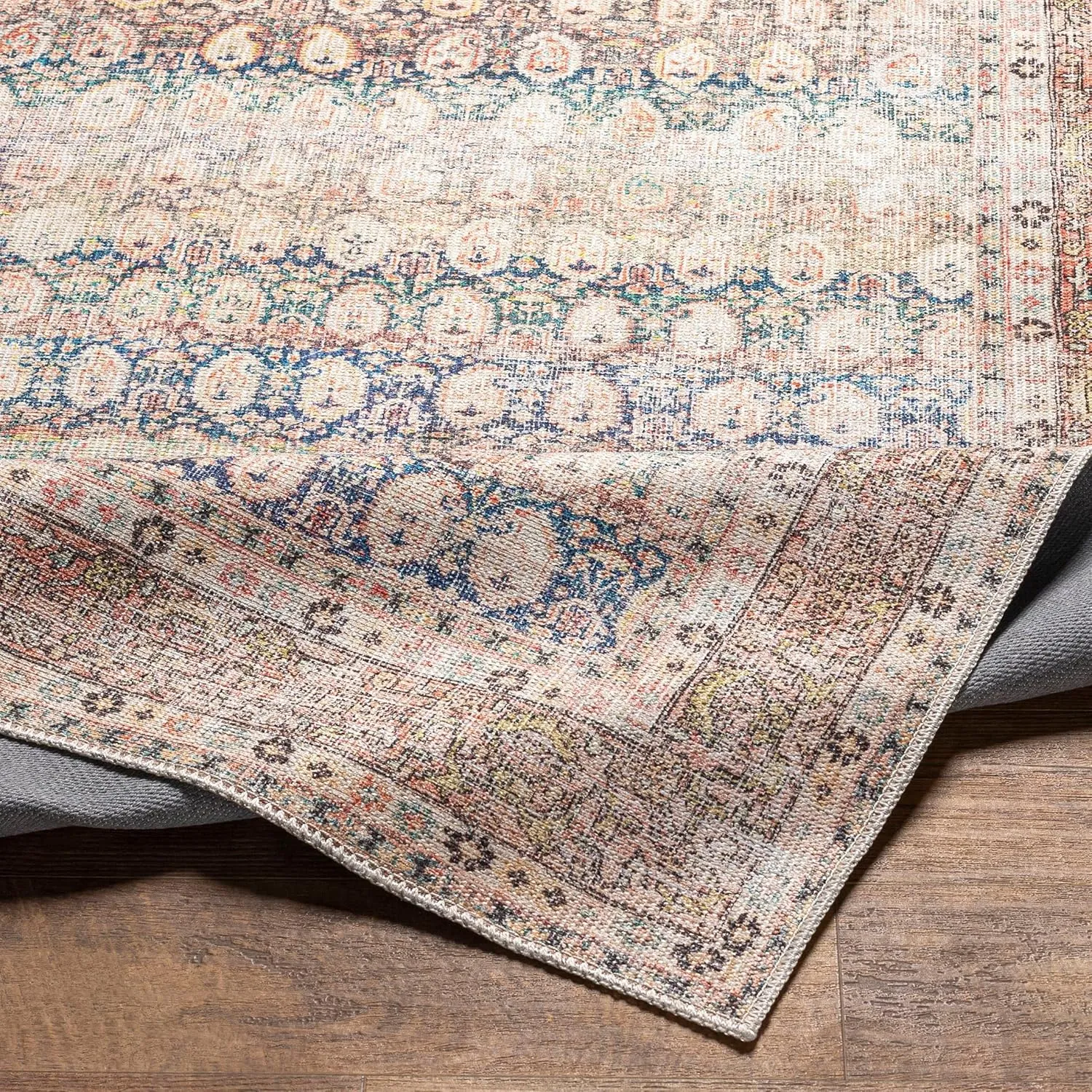 Mark&Day Washable Rugs, 3x7 Goldfield Traditional Light Orange Runner Area Rug, Orange Cream Blue Carpet for Hallway, Kitchen, Bedroom or Living Room (2'7" x 7'3" Runner, Machine Washable)