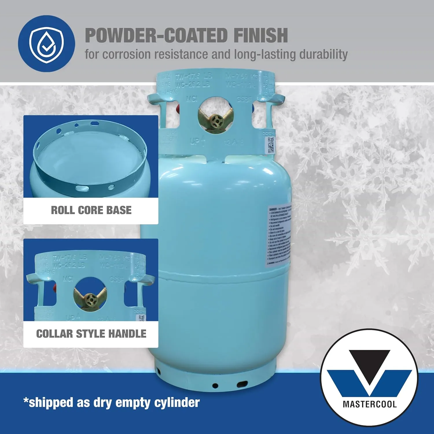 Mastercool 67010 30 lb Refrigerant Recovery Cylinder with Float Switch, DOT-Approved, 1/2" Acme Connections, HP295 Steel, Blue (No Refrigerant Included)
