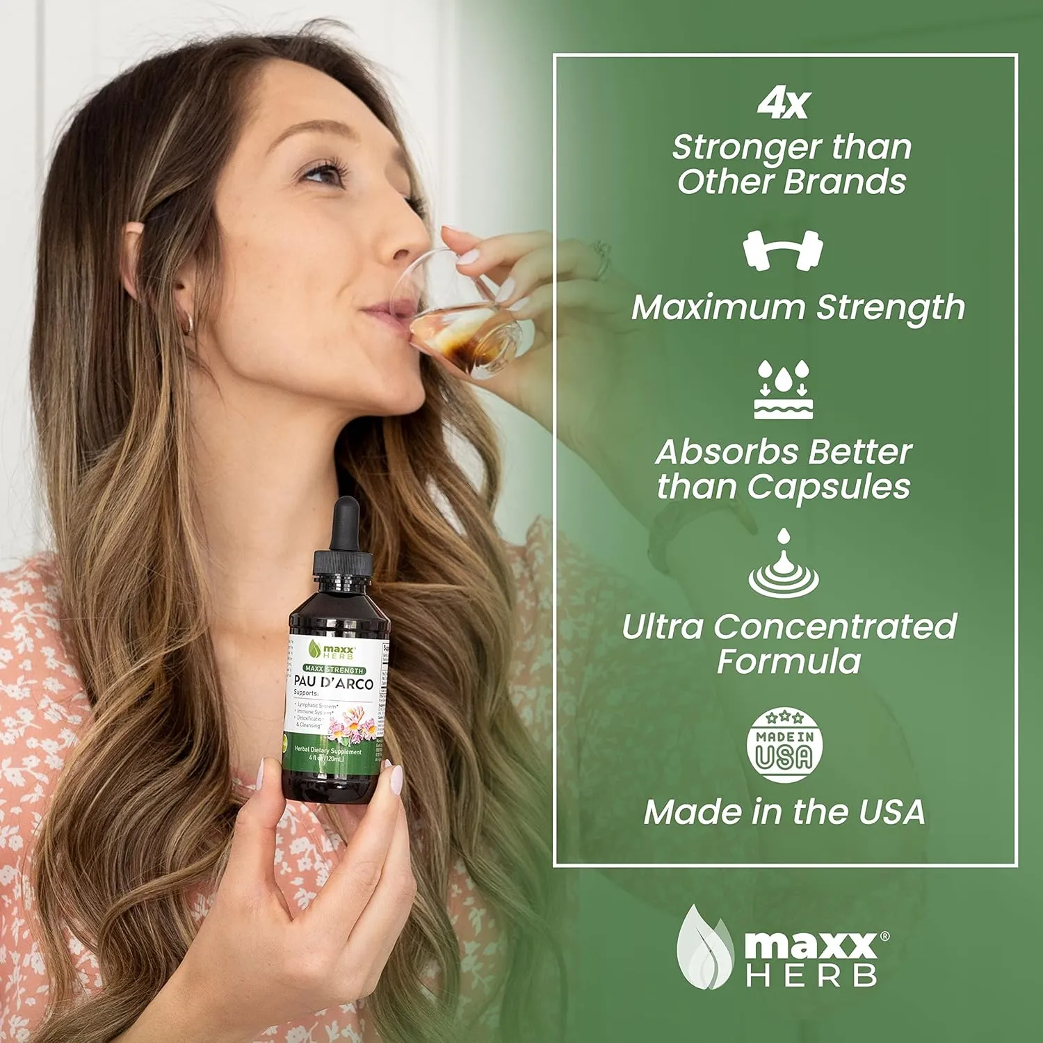 Maxx Herb PAU D'Arco Tincture - Max Strength PAU D Arco Extract for Immune Support, Taheebo Tea Inner Bark Absorbs Better Than PAU Darco Capsules – 4 Oz Bottle (60 Servings)