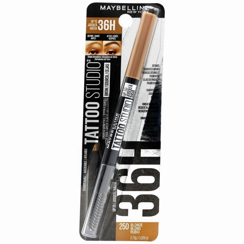 MAYBELLINE 0.73g TATTOO STUDIO LONGWEAR BROW PENCIL 250 BLONDE (CARDED)