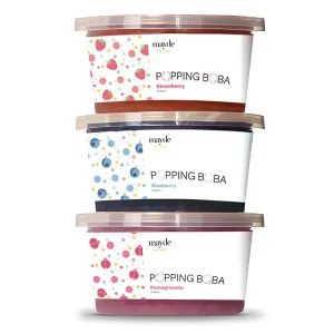 Mayde 3-Flavor Popping Boba Pearls Berry Blend Party Kit- Strawberry, Blueberry, & Pomegranate (3-Pack, 490 Grams)