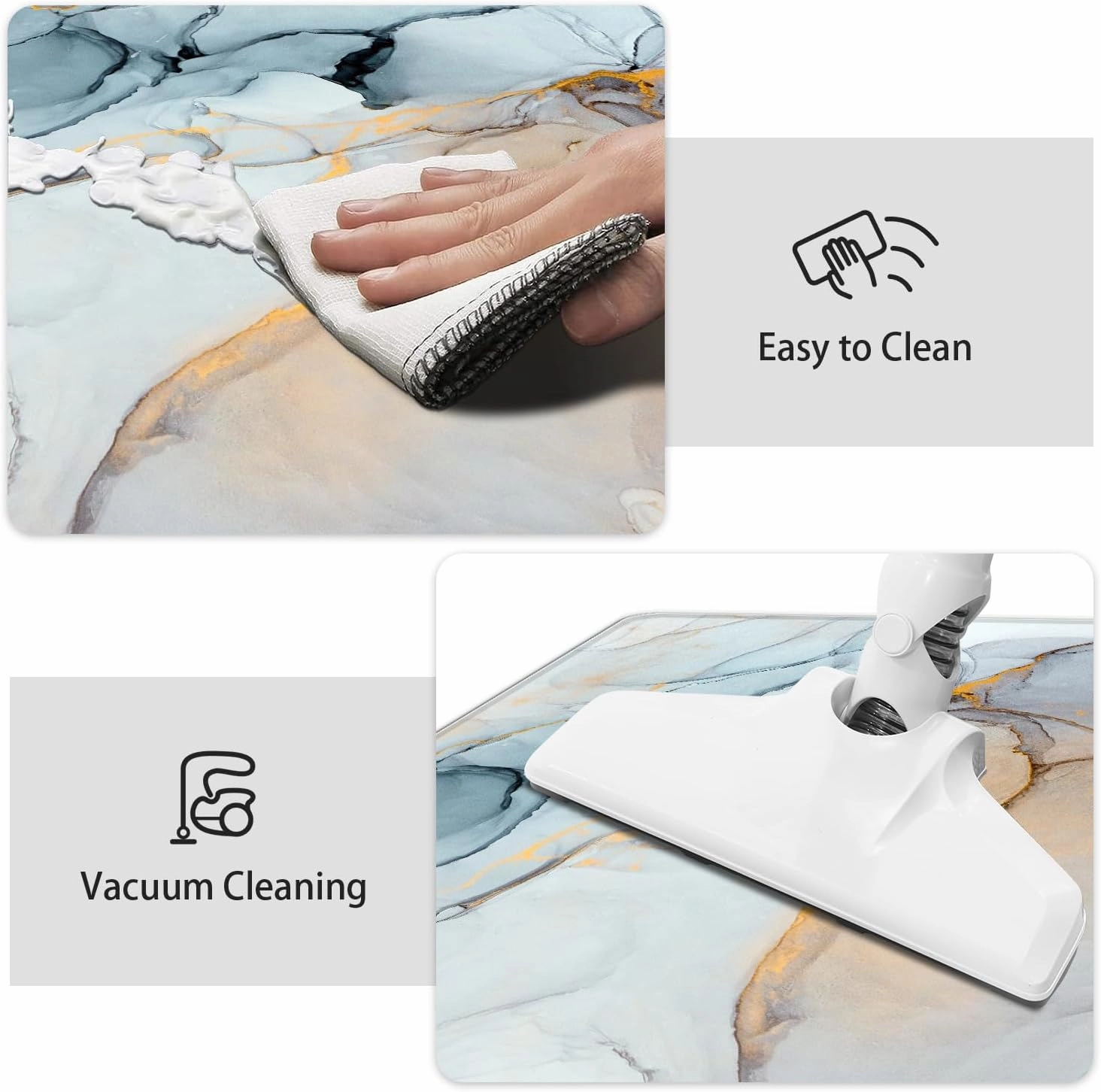 MAYHMYO Kitchen Rugs and Mats Set of 2 Blue Marble Anti Fatigue Mat PVC Non Slip Golden Kitchen Mats for Floor Bathroom Desk Runner Laundry