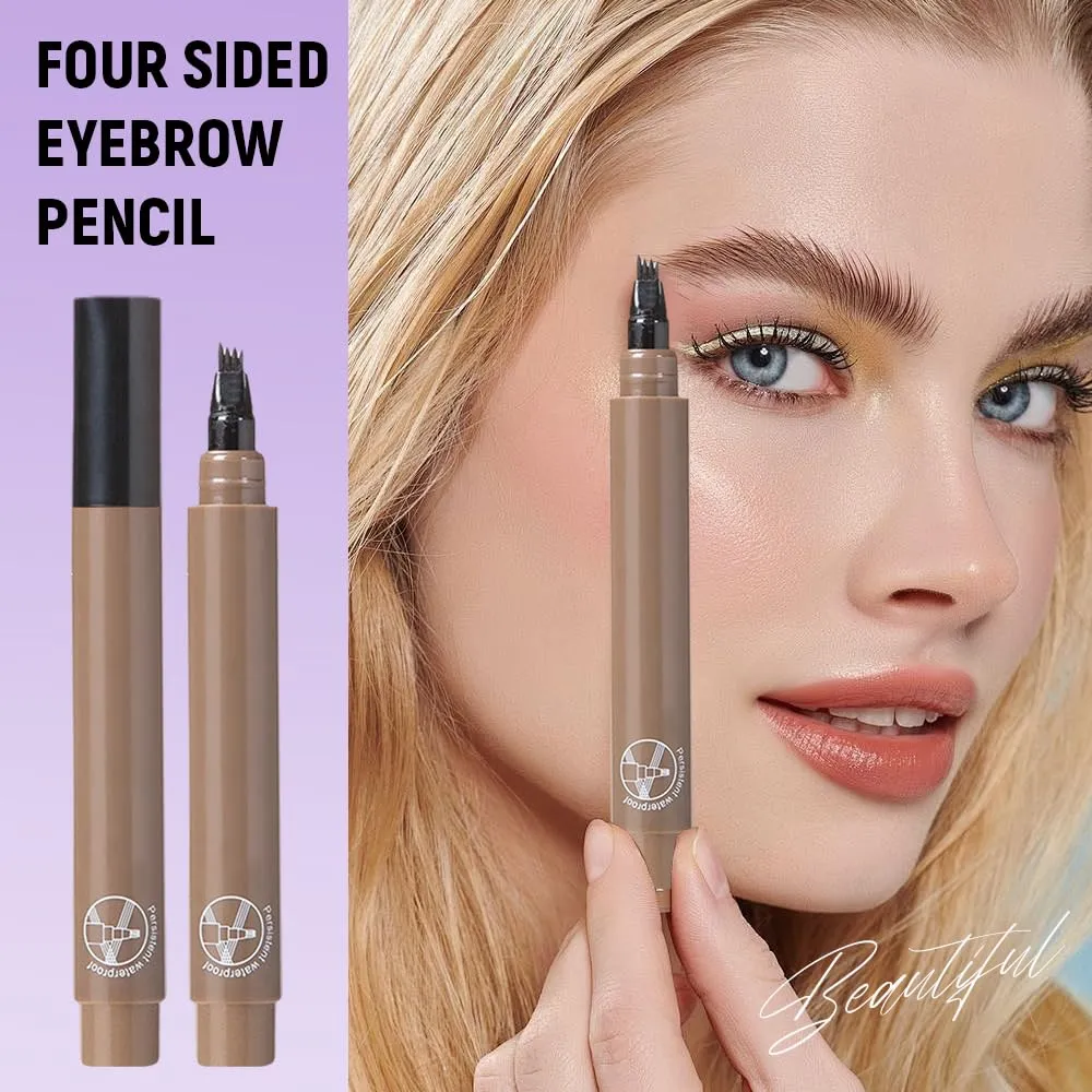 Microblading Eyebrow Pen, 2025 New Waterproof 3D Microblading Eyebrow Pencil with Micro-Fork Tip Applicator, Natural Hair Like Eye Brow Pencils for Women (Light Brown)