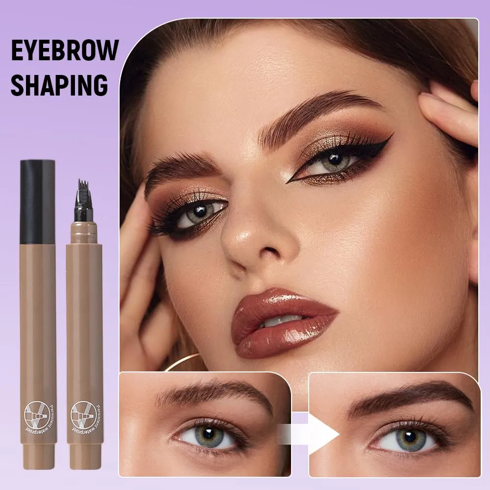 Microblading Eyebrow Pen, 2025 New Waterproof 3D Microblading Eyebrow Pencil with Micro-Fork Tip Applicator, Natural Hair Like Eye Brow Pencils for Women (Light Brown)