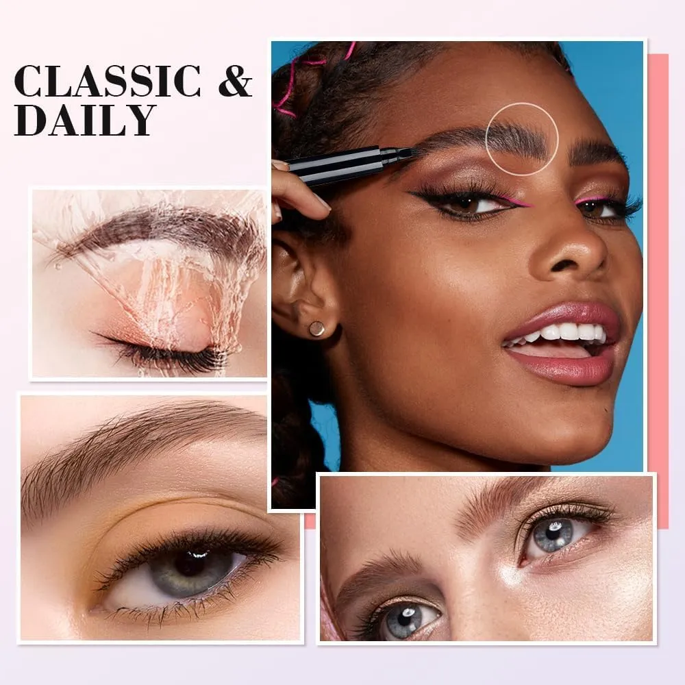 Microblading Eyebrow Pencil 2Pcs, Magic Eyebrow Tattoo Pencil with 4 Fork Tip, Waterproof Brow Pencil with Micro-Fork Tip, Natural Fine Stroke Eyebrow Pen (Grey)