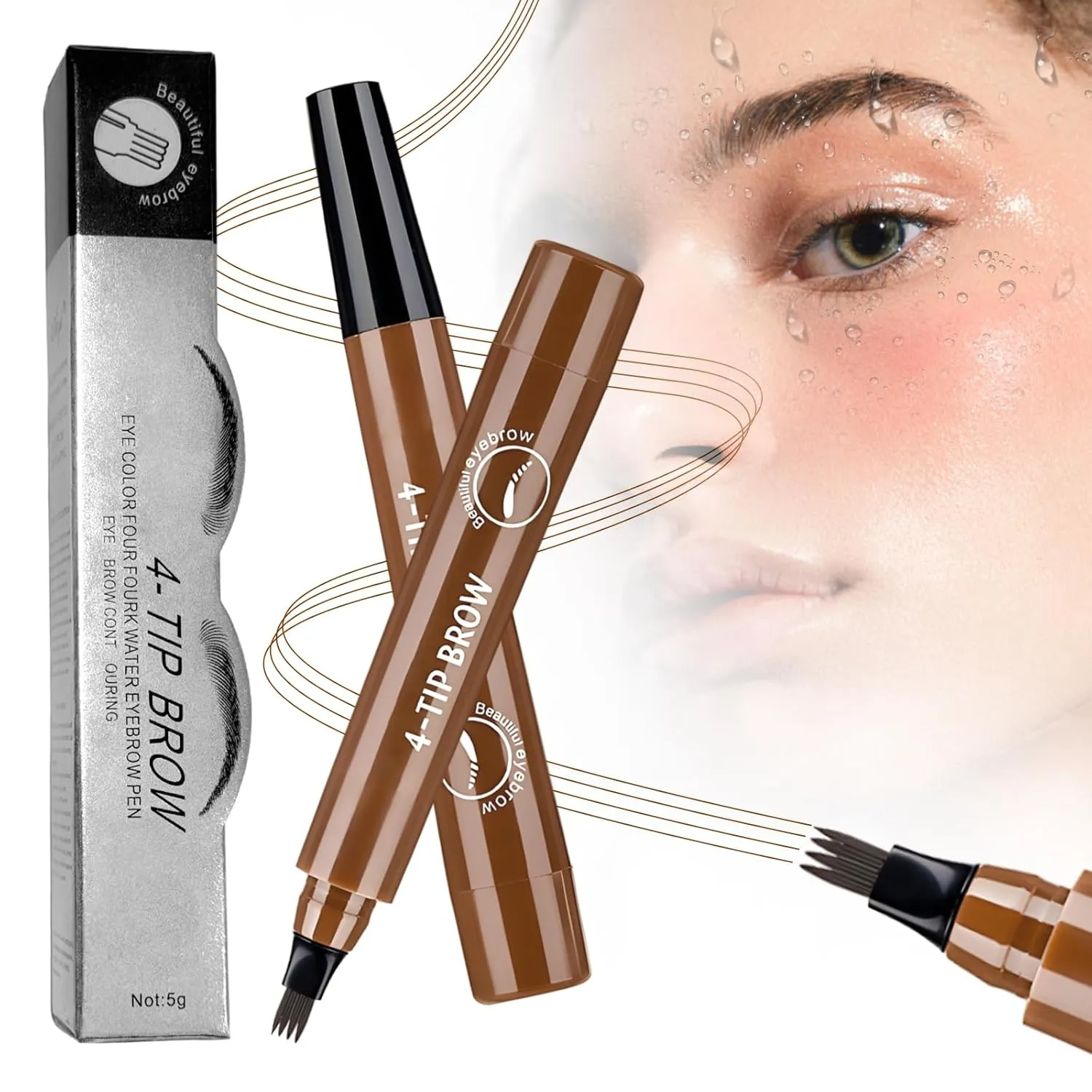 Microblading Eyebrow Pencil, 4 Tip Eye Brow Pen 3D Magic Eyebrow Tattoo Pencils, Long-Lasting Fine Stroke Microblade Eyebrow Pencil for Makeup Last All Day (Dark Brown)