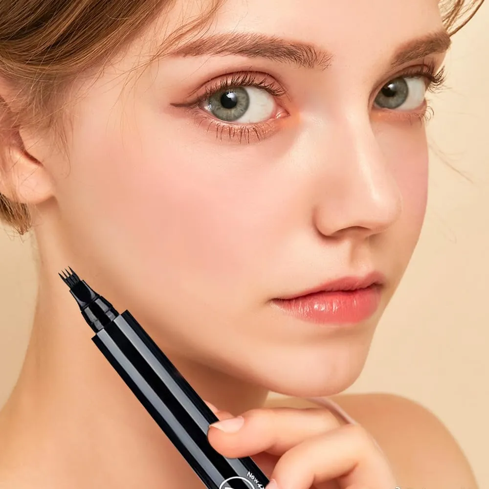 Microblading Eyebrow Pencil, 4 Tip Eye Brow Pen 3D Magic Eyebrow Tattoo Pencils, Long-Lasting Fine Stroke Microblade Eyebrow Pencil for Makeup Last All Day (Dark Brown)