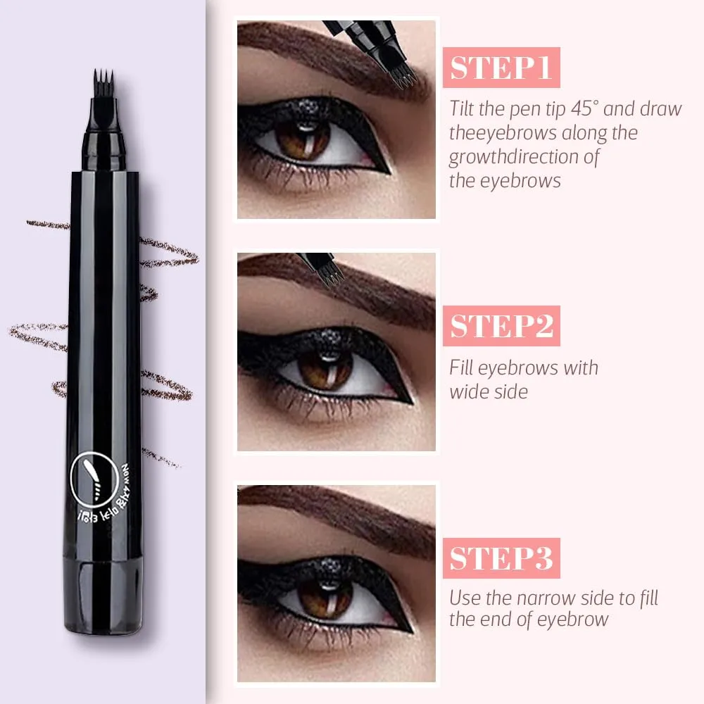 Microblading Eyebrow Pencil, 4 Tip Eye Brow Pen 3D Magic Eyebrow Tattoo Pencils, Long-Lasting Fine Stroke Microblade Eyebrow Pencil for Makeup Last All Day (Dark Brown)