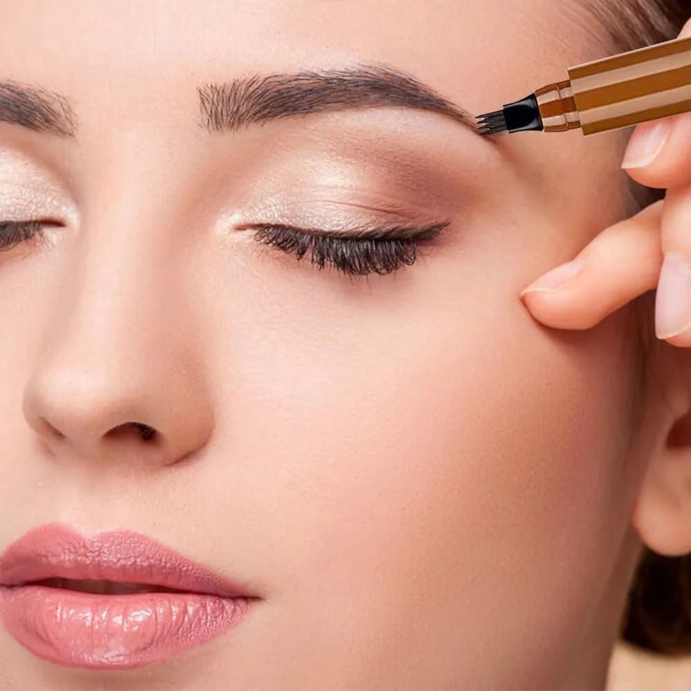 Microblading Eyebrow Pencil, 4 Tip Eye Brow Pen 3D Magic Eyebrow Tattoo Pencils, Long-Lasting Fine Stroke Microblade Eyebrow Pencil for Makeup Last All Day (Dark Brown)