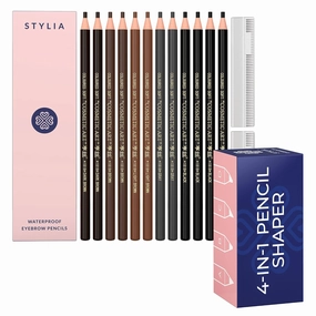 Microblading Supplies 12-PC Waterproof Eyebrow Pencil and 4-in-1 Duckbill-Shape Eyebrow Pencil Sharpener Bundle with Blade For Marking, Filling And Outlining, And Permanent Makeup