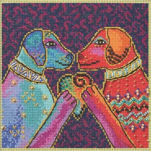 Mill Hill Heartfelt Dogs Beaded Counted Cross Stitch Kit Laurel Burch 2025, LB142512, 5 inches x 5 inches, Multi