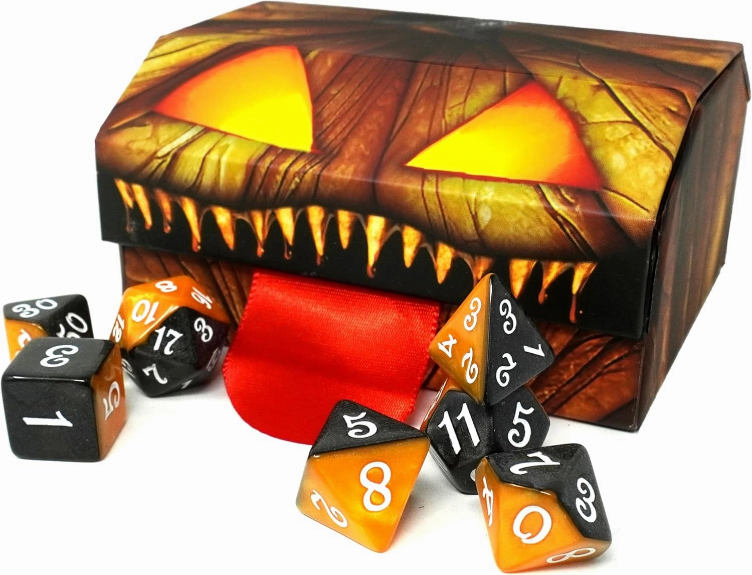 Mimic Dice - 7-Piece Acrylic RPG Dice Set Including a Mimic Tuckbox - Quality, Custom, Magnetic, and Drooling! A Dice Kit for D&D, MTG, and Collectors Alike - Touch If You Dare! Powered by Arcknight