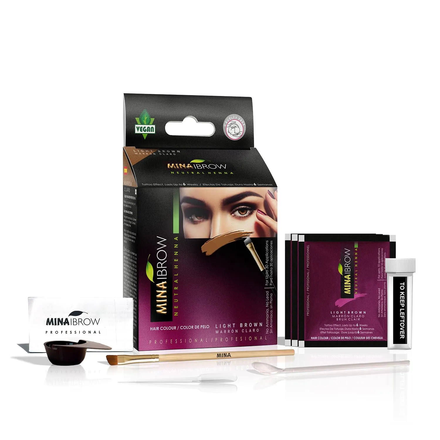 MinaiBrow Light Brown Brow Tinting Powder with Duo Angled Brush | Water & Smudge Proof Instant Dye, 100% Gray Converge