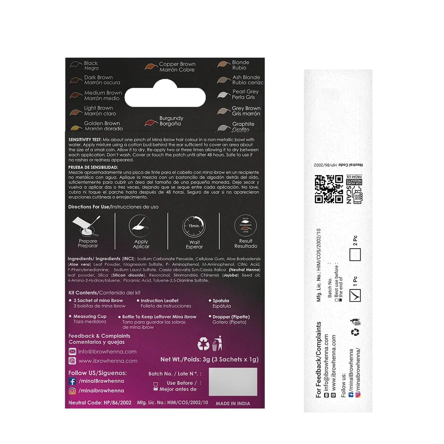 MinaiBrow Medium Brown Natural Brow Coloring Tinting Powder | Smudge Proof Instant Dye Kit with Duo Angled Brush