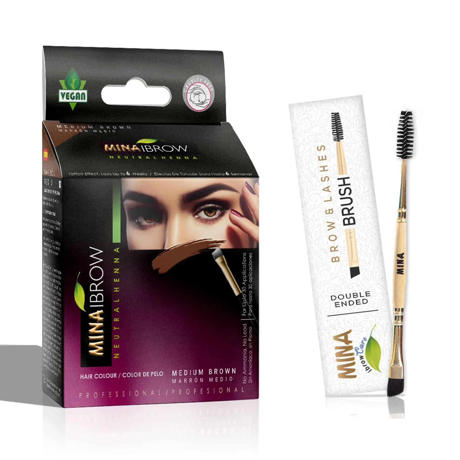 MinaiBrow Medium Brown Natural Brow Coloring Tinting Powder | Smudge Proof Instant Dye Kit with Duo Angled Brush