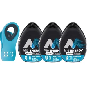 Mio Energy Liquid Water Enhancer, Wicked Blue Citrus 1.62 FL OZ (pack of 3) Bundle with 1HappyTasty Blue Magnetic Bag Clip Food