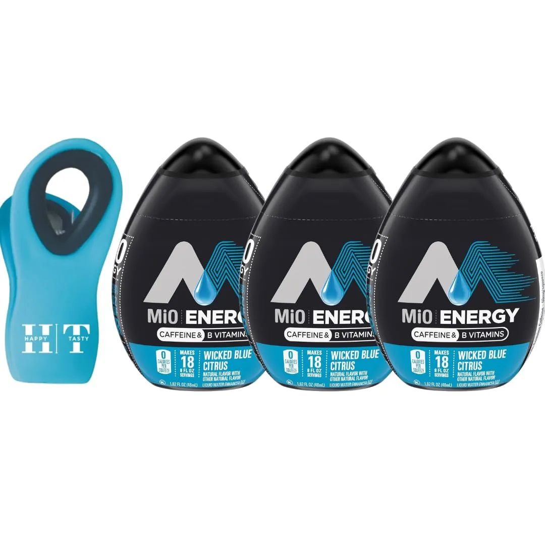 Mio Energy Liquid Water Enhancer, Wicked Blue Citrus 1.62 FL OZ (pack of 3) Bundle with 1HappyTasty Blue Magnetic Bag Clip Food