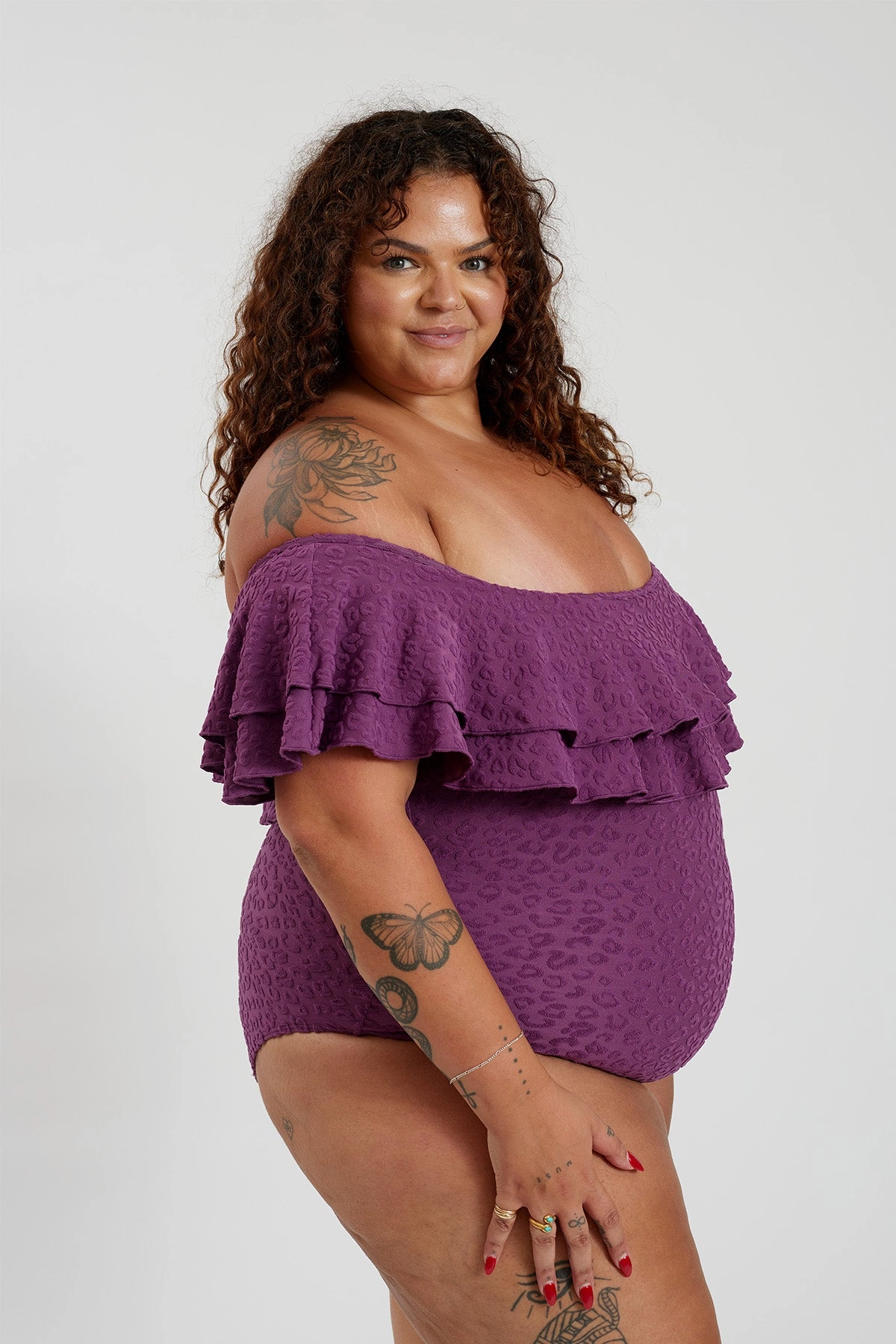 Miranda 02 One Piece Curve - Textured Leopard Grape
