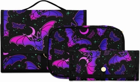 MNSRUU 3 PCS Toiletry Bag Purple Bat Gothic Hanging Makeup Bag for Toiletries Travel Toiletry Bags Set for Traveling, Travel Organizer for Accessories