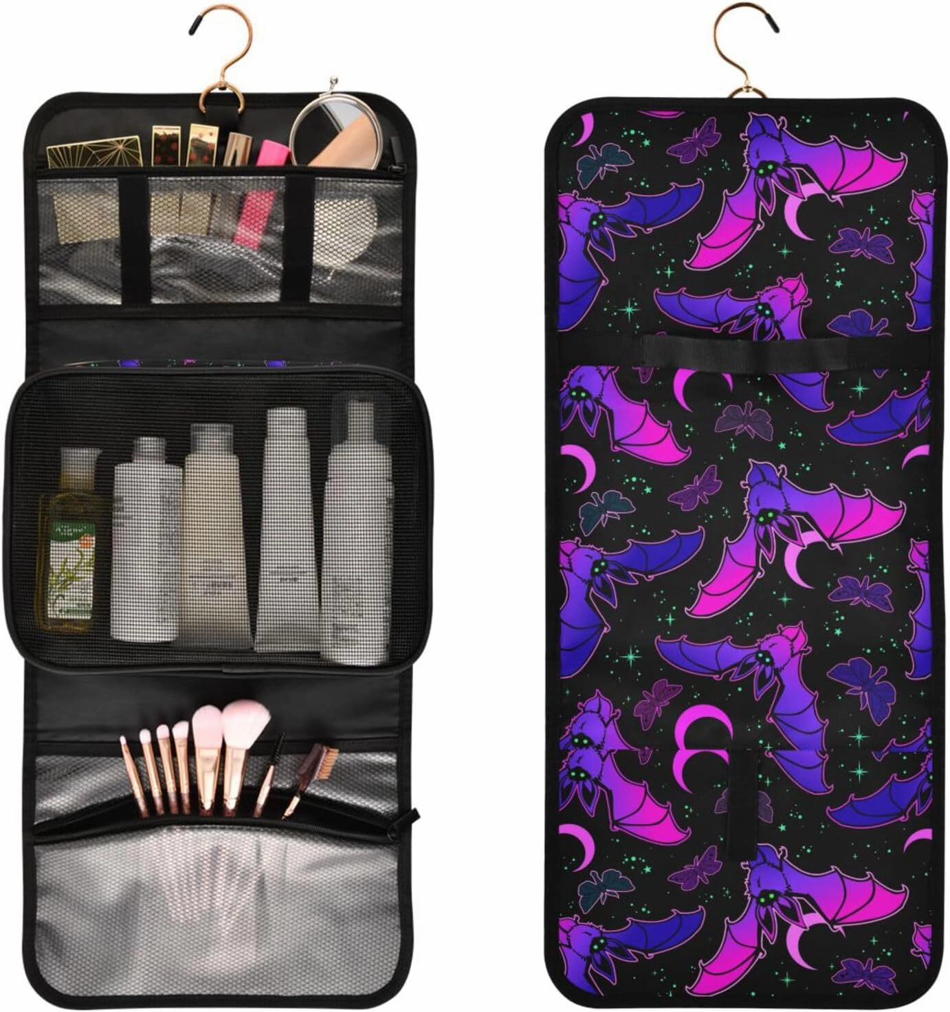 MNSRUU 3 PCS Toiletry Bag Purple Bat Gothic Hanging Makeup Bag for Toiletries Travel Toiletry Bags Set for Traveling, Travel Organizer for Accessories