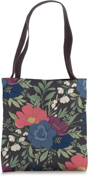 Moody Dark Floral Pattern | Lush Blooms Elegant Botanical Tote Bag