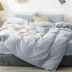 MooMee Bedding Duvet Cover Set 100% Washed Cotton Linen Like Textured Breathable Durable Soft Comfy (Heathered Cornflower Blue, Queen 90"x90")
