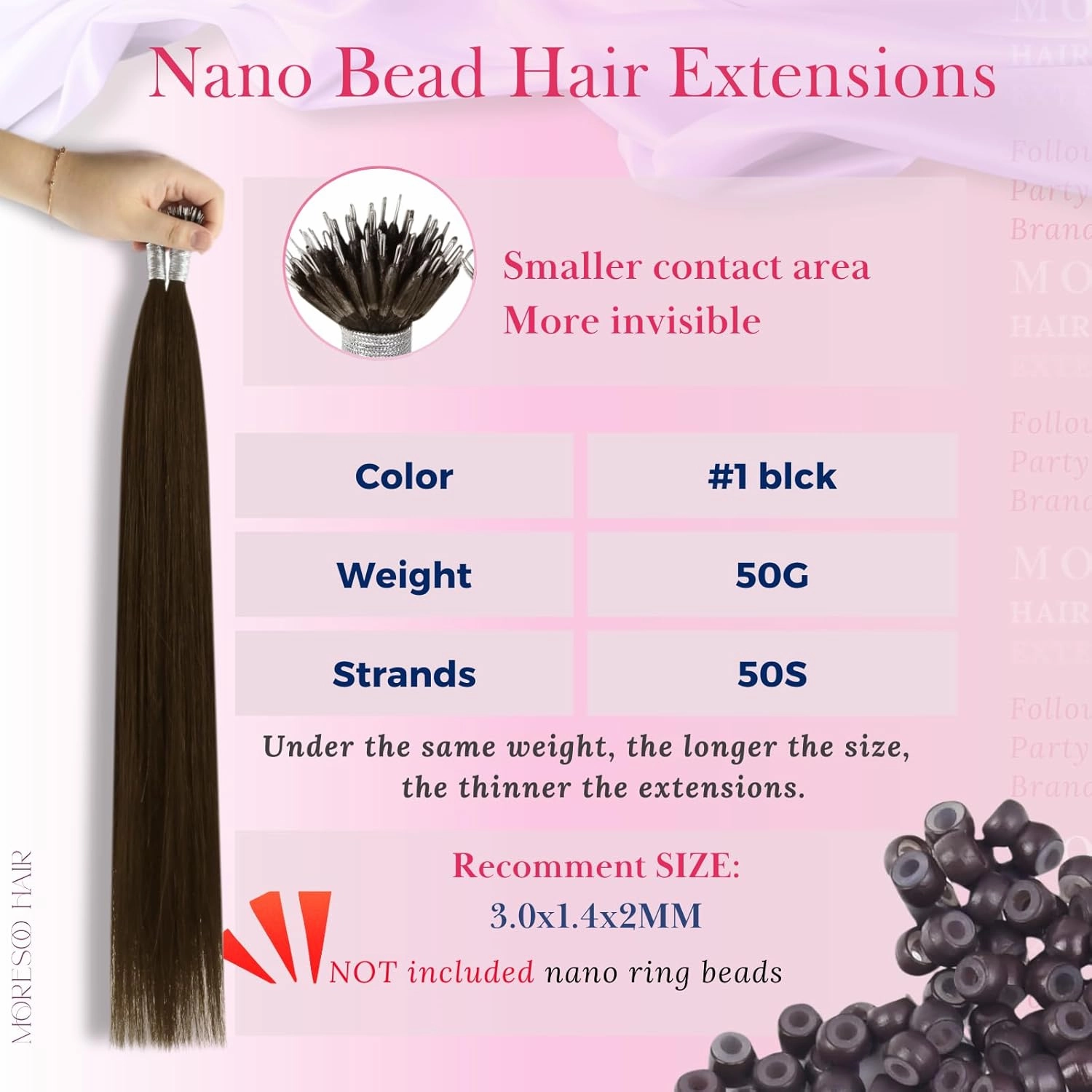 Moresoo Nano Tip Hair Extensions Real Human Hair Dark Brown Nano Ring Remy Hair Extensions Long Straight 20 inch 50g/50s