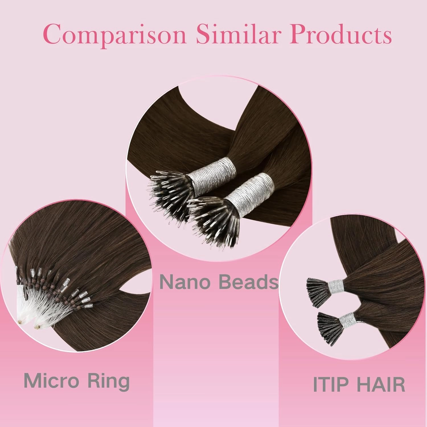 Moresoo Nano Tip Hair Extensions Real Human Hair Dark Brown Nano Ring Remy Hair Extensions Long Straight 20 inch 50g/50s