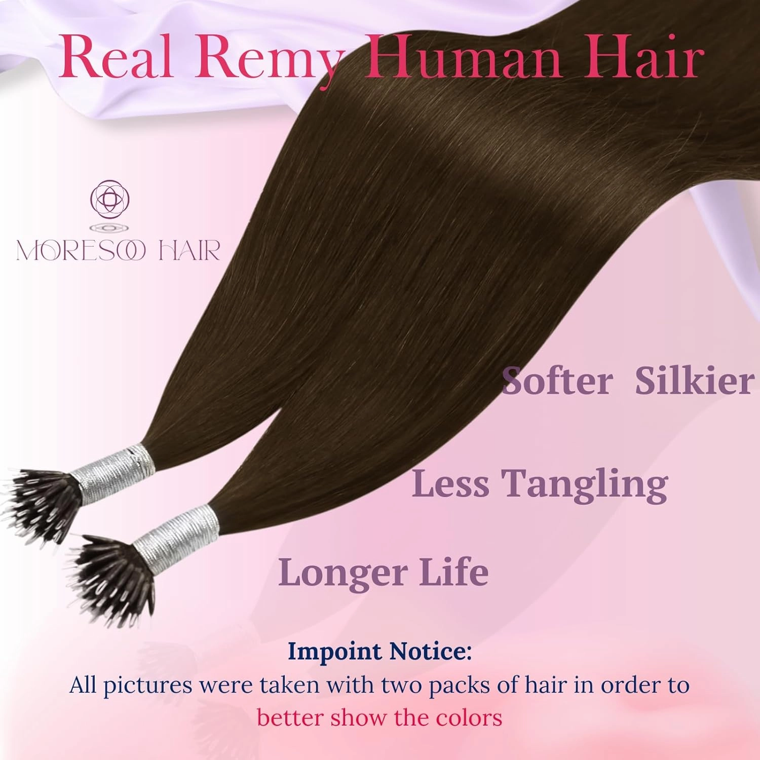 Moresoo Nano Tip Hair Extensions Real Human Hair Dark Brown Nano Ring Remy Hair Extensions Long Straight 20 inch 50g/50s