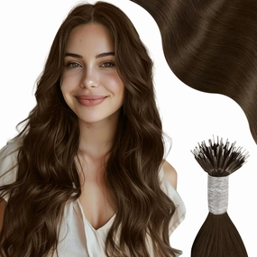 Moresoo Nano Tip Hair Extensions Real Human Hair Dark Brown Nano Ring Remy Hair Extensions Long Straight 20 inch 50g/50s