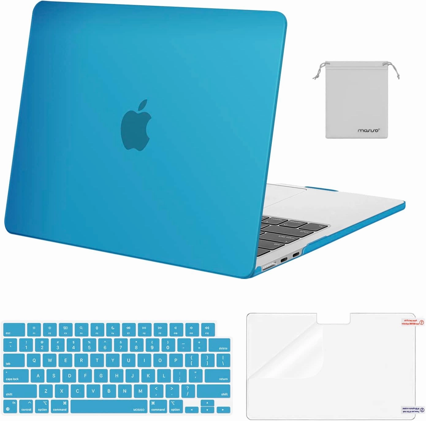 MOSISO Compatible with MacBook Air 13 inch Case 2025 2024 2023 2022 M4 A3240 M3 A3113 M2 A2681, Plastic Hard Shell&Keyboard Cover&Screen Film&Pouch for MacBook Air 13.6 inch Case, Aqua Blue