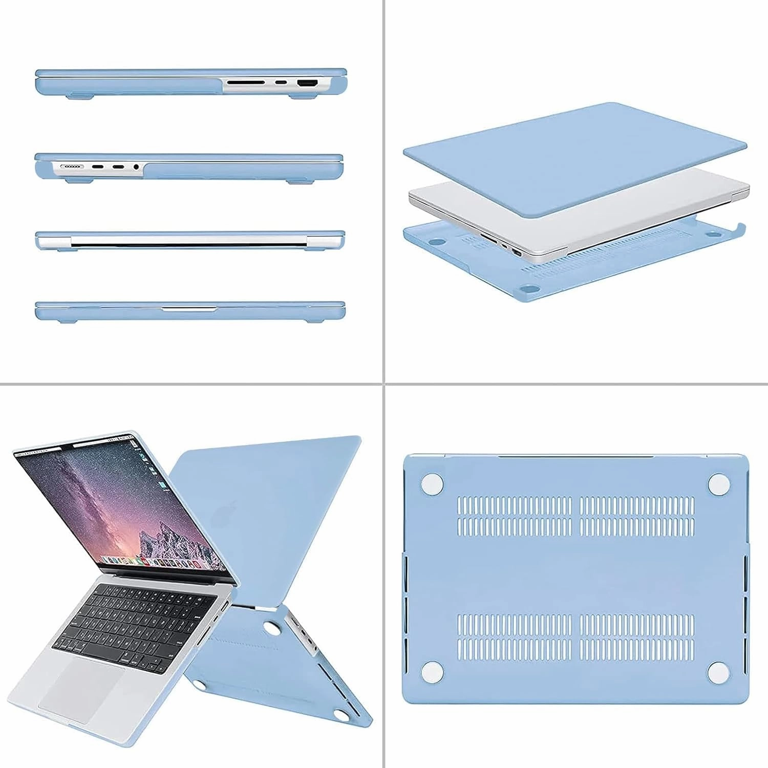 MOSISO Compatible with MacBook Pro 14 inch Case 2025 2024 2023 2022 2021 M4 M3 M2 M1 A3112 A3185 A3401 A2918 A2992 A2779 A2442, Plastic Hard Shell&Keyboard Cover&Screen Film&Pouch, Airy Blue