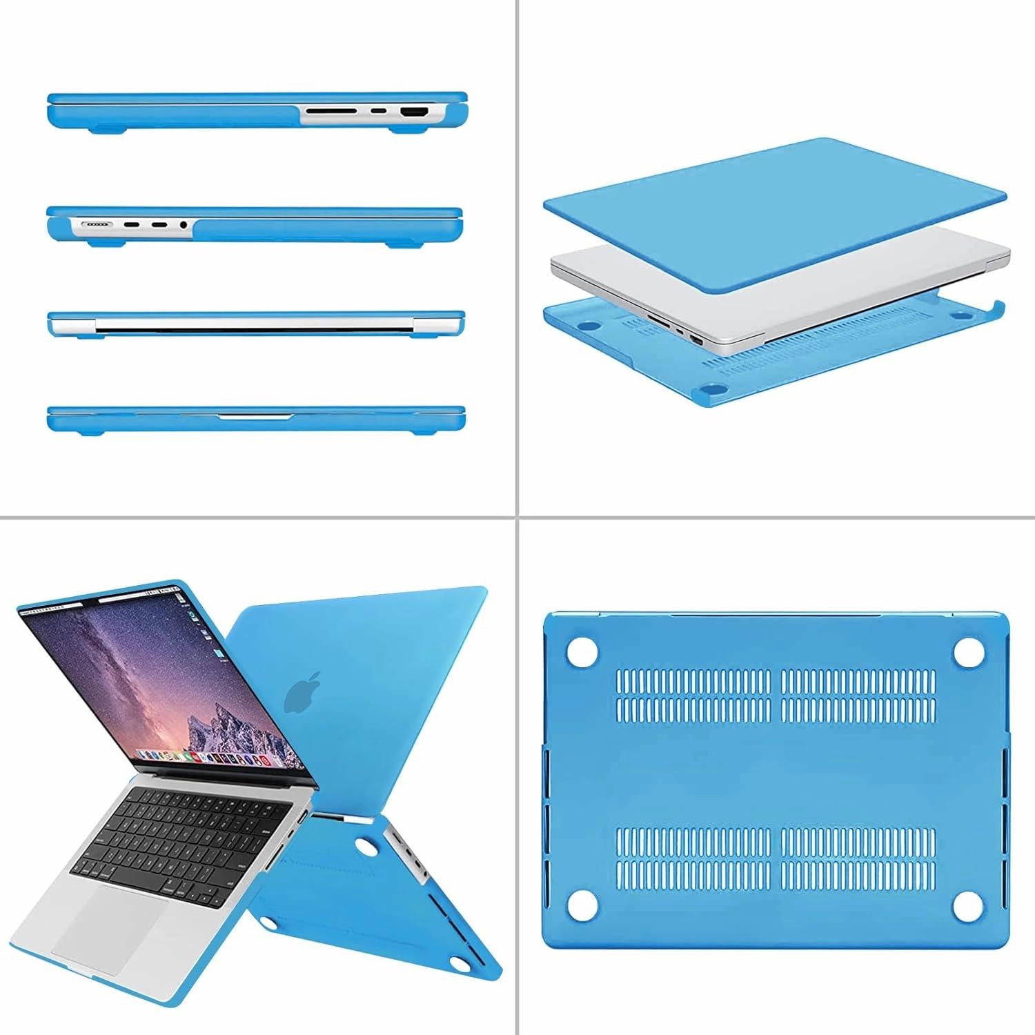 MOSISO Compatible with MacBook Pro 14 inch Case 2025 2024 2023 2022 2021 M4 M3 M2 M1 A3112 A3185 A3401 A2918 A2992 A2779 A2442, Plastic Hard Shell&Keyboard Cover&Screen Film&Pouch, Aqua Blue