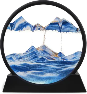 Moving Sand Art Quicksand Decor 3D Color Quicksand Picture Sand Art Liquid MotionSandscape Sandalier Hourglass Desk Toys for Office for Adults, Desk Fidgets Cool Office Gadgets,12",Blue