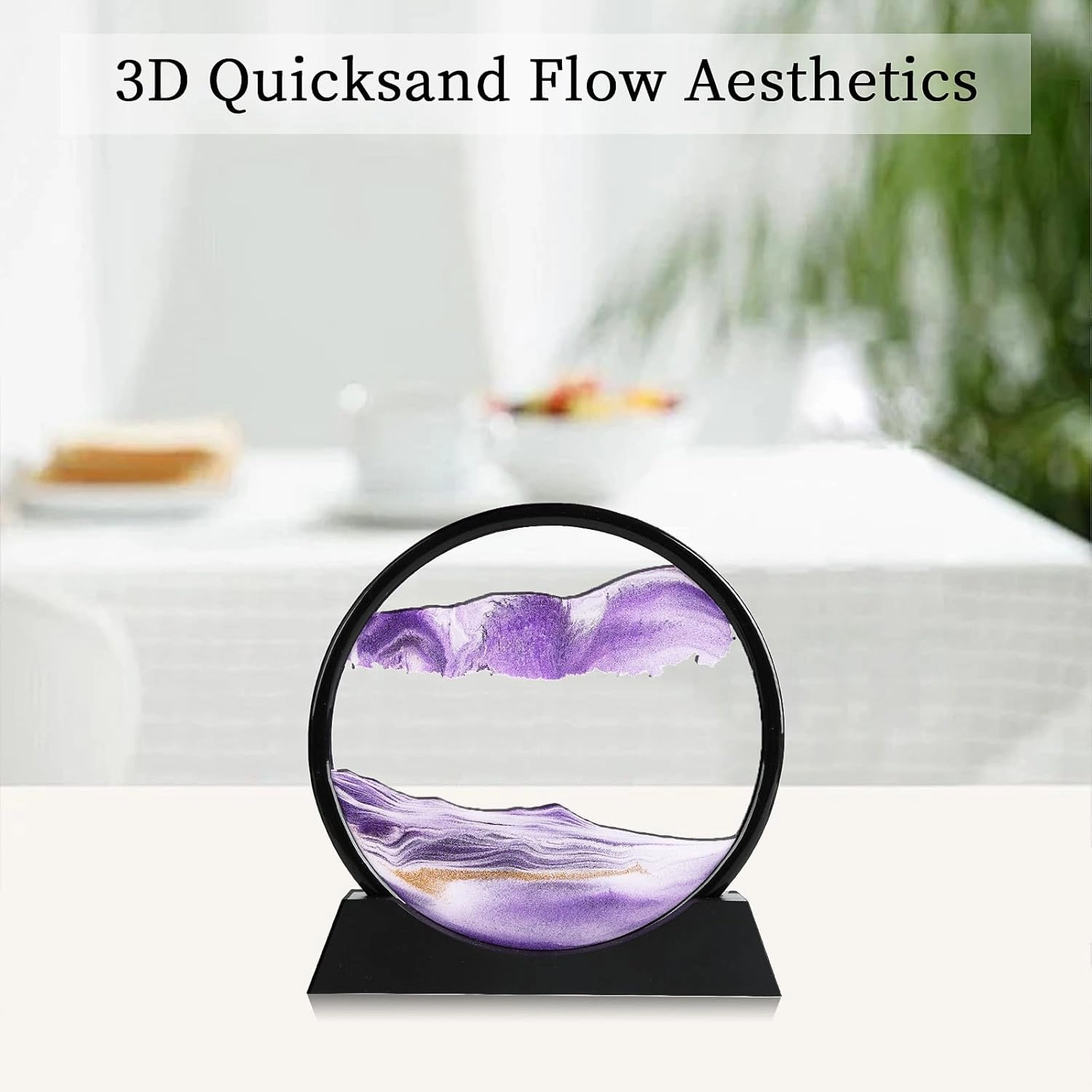 Moving Sand Art Picture, Liquid Motion 3D Deep Sea Sandscape in Motion, Dynamic Round Glass Sand Picture Relaxing Desktop Home Office Work Decor (Purple, 12inch)