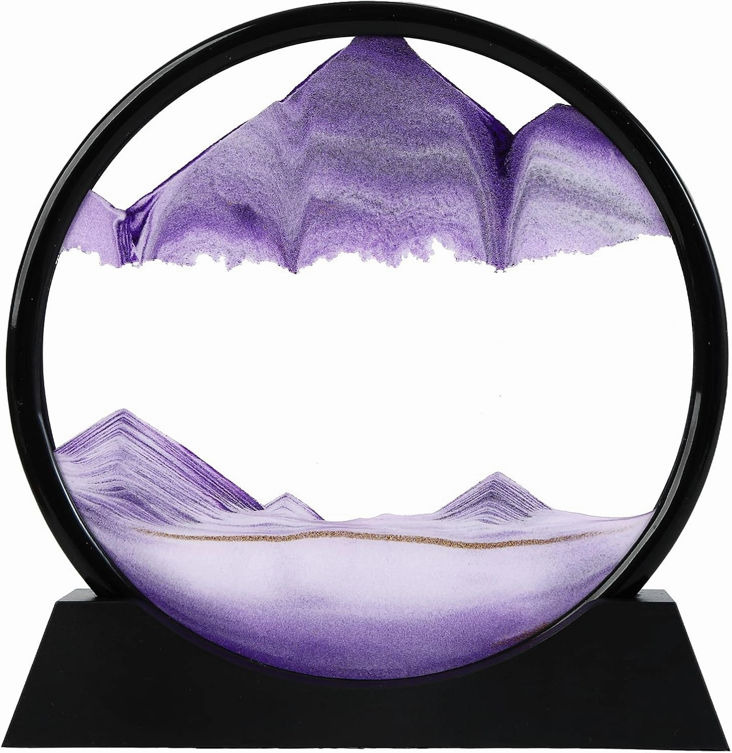 Moving Sand Art Picture, Liquid Motion 3D Deep Sea Sandscape in Motion, Dynamic Round Glass Sand Picture Relaxing Desktop Home Office Work Decor (Purple, 12inch)