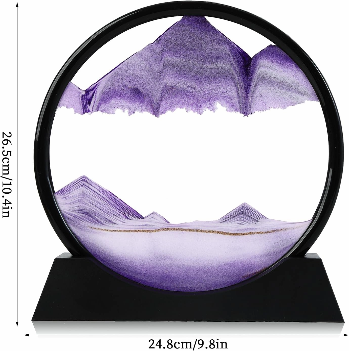 Moving Sand Art Picture, Liquid Motion 3D Deep Sea Sandscape in Motion, Dynamic Round Glass Sand Picture Relaxing Desktop Home Office Work Decor (Purple, 12inch)
