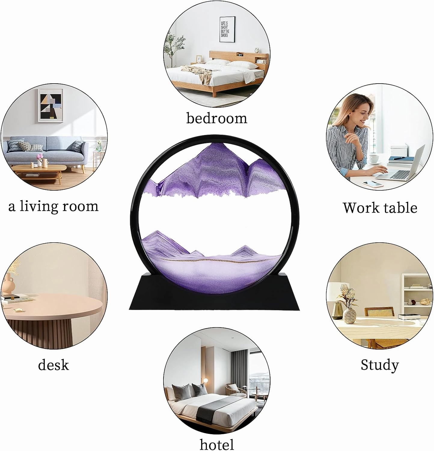 Moving Sand Art Picture, Liquid Motion 3D Deep Sea Sandscape in Motion, Dynamic Round Glass Sand Picture Relaxing Desktop Home Office Work Decor (Purple, 12inch)