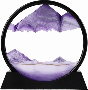 Moving Sand Art Picture, Liquid Motion 3D Deep Sea Sandscape in Motion, Dynamic Round Glass Sand Picture Relaxing Desktop Home Office Work Decor (Purple, 12inch)