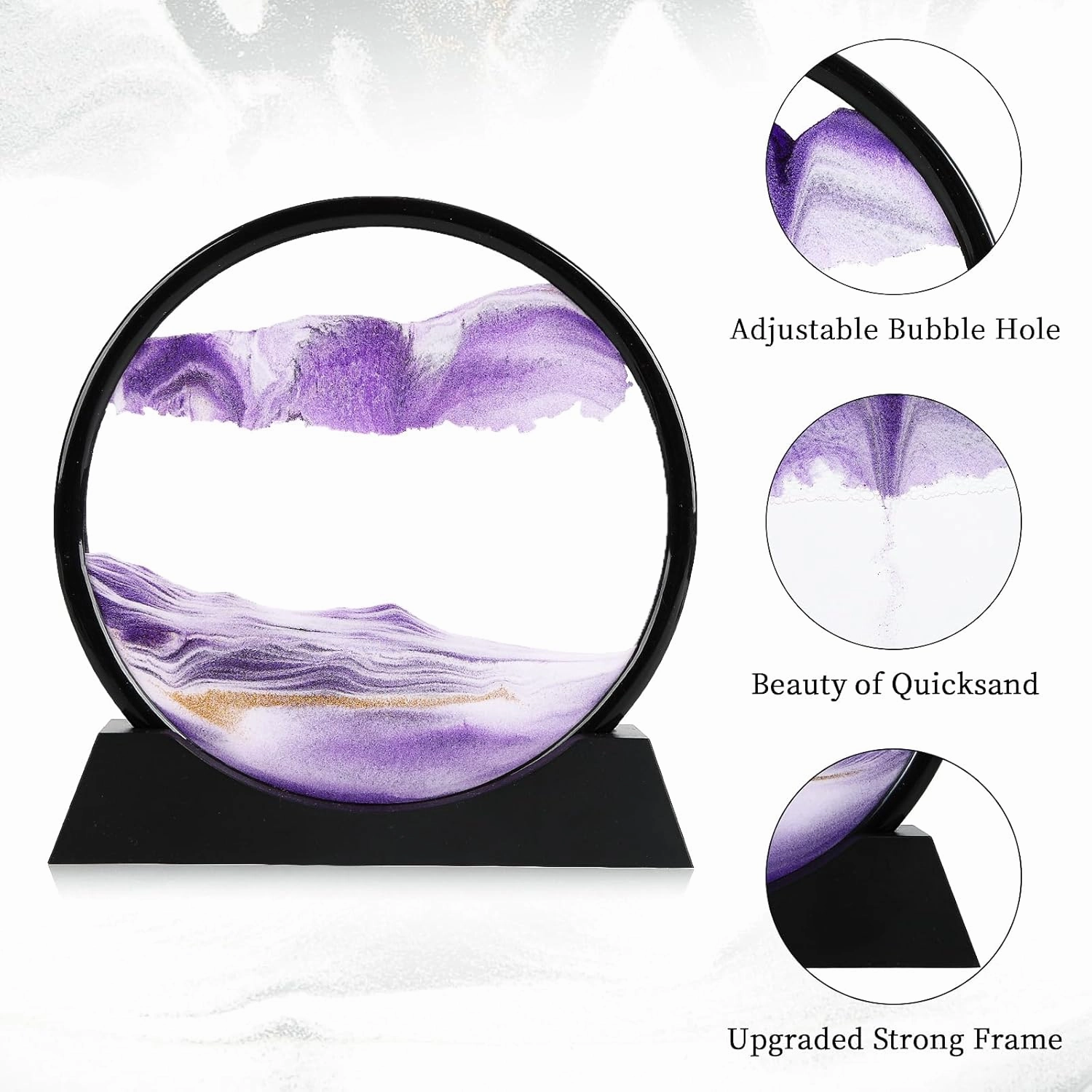 Moving Sand Art Picture, Liquid Motion 3D Deep Sea Sandscape in Motion, Dynamic Round Glass Sand Picture Relaxing Desktop Home Office Work Decor (Purple, 12inch)