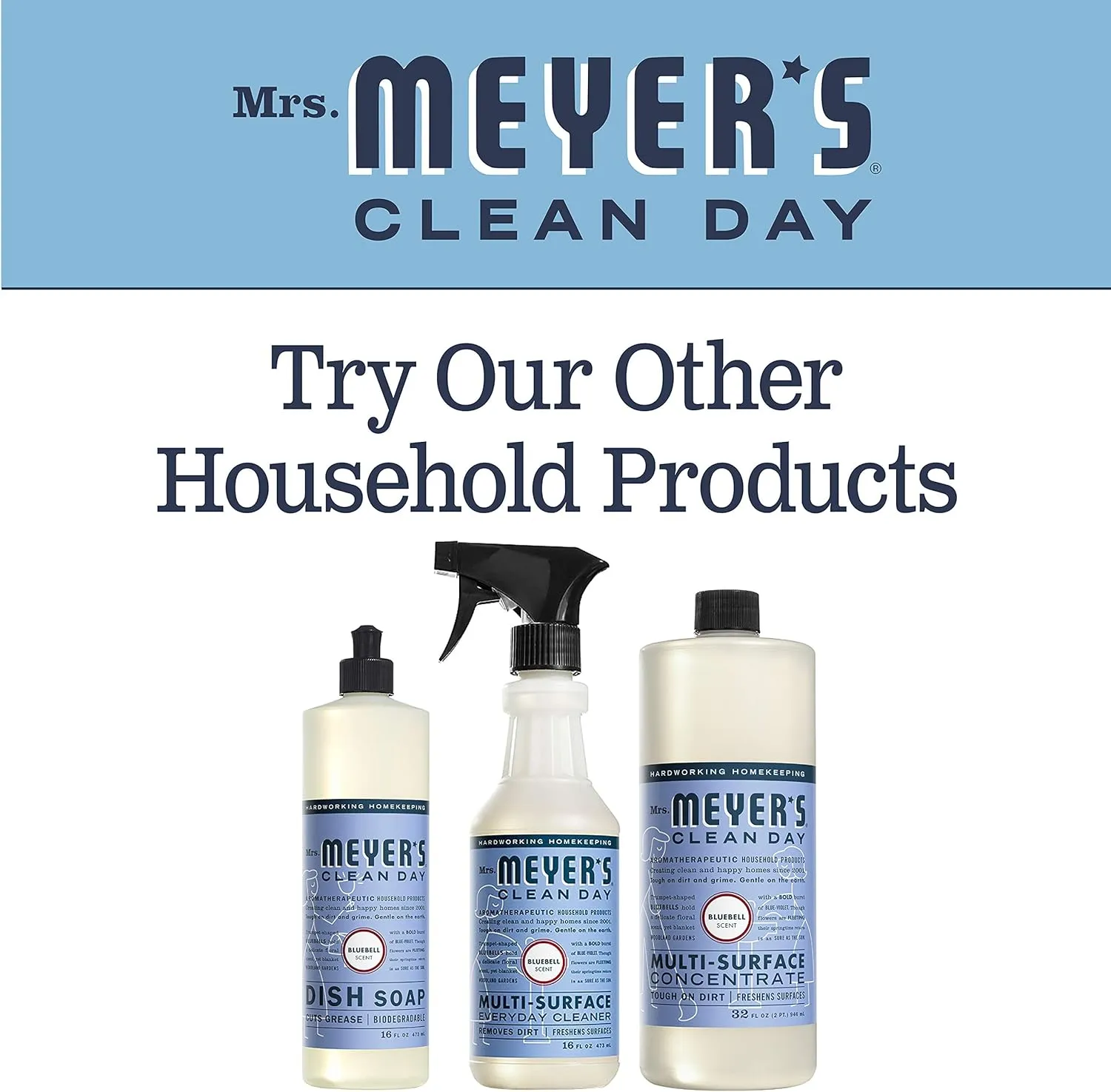 Mrs. Meyer's Clean Day Dishwashing Liquid Dish Soap, Cruelty Free Formula, Bluebell Scent, 16 Ounce (Pack of 3)