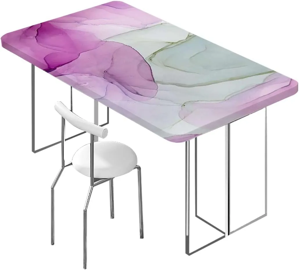 Multicolor Tablecloth Fitted Rectangle Cloudy Hazy Crack Lines Water Resistant, Windproof Table Protector for Dining Room Table Blue Purple Marble Fits up 4 Foot Tables