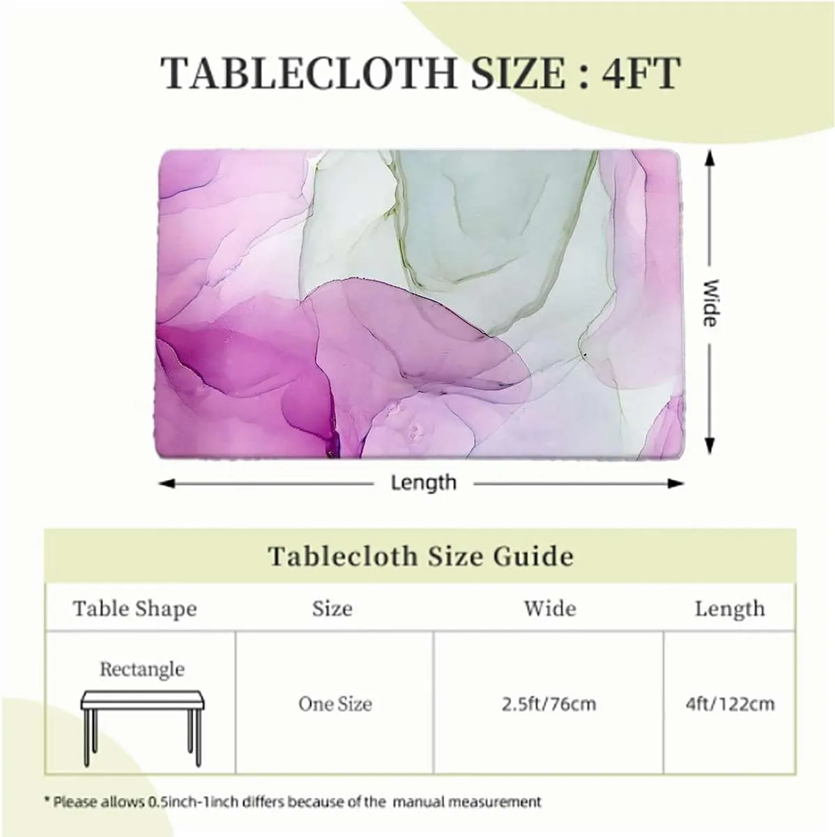 Multicolor Tablecloth Fitted Rectangle Cloudy Hazy Crack Lines Water Resistant, Windproof Table Protector for Dining Room Table Blue Purple Marble Fits up 4 Foot Tables