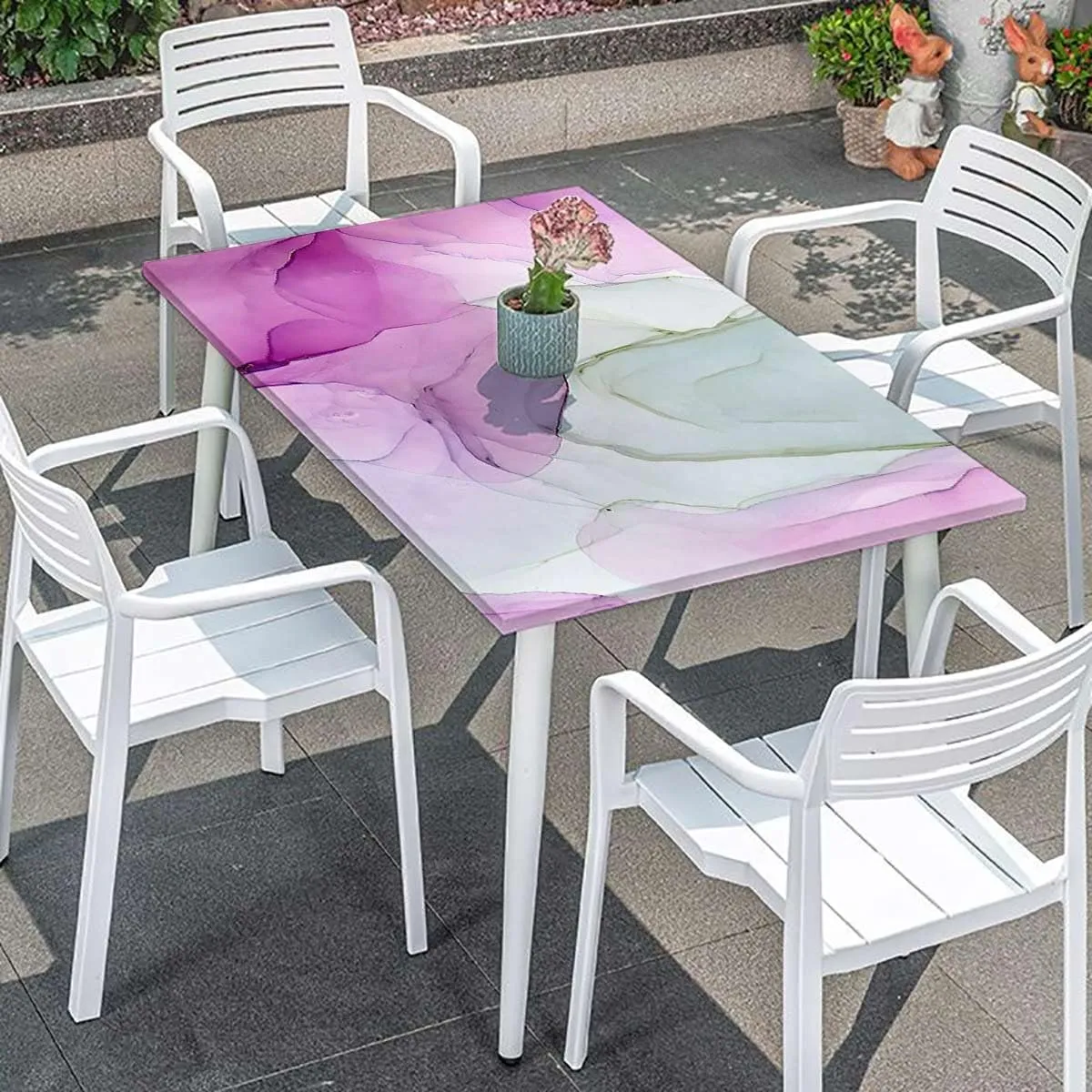 Multicolor Tablecloth Fitted Rectangle Cloudy Hazy Crack Lines Water Resistant, Windproof Table Protector for Dining Room Table Blue Purple Marble Fits up 4 Foot Tables