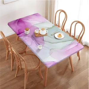 Multicolor Tablecloth Fitted Rectangle Cloudy Hazy Crack Lines Water Resistant, Windproof Table Protector for Dining Room Table Blue Purple Marble Fits up 4 Foot Tables