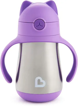Munchkin Cool Cat Sippy Cup for Toddlers, Stainless Steel Straw Cup, 8 Ounce, Purple