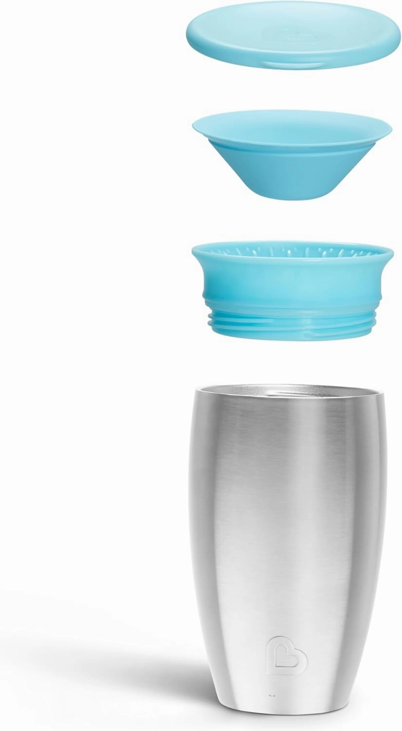 Munchkin Stainless Steel Sippy Cups for Toddlers 1-3, Spill Proof Miracle 360 Cup, Insulated, 10 Ounce, Blue
