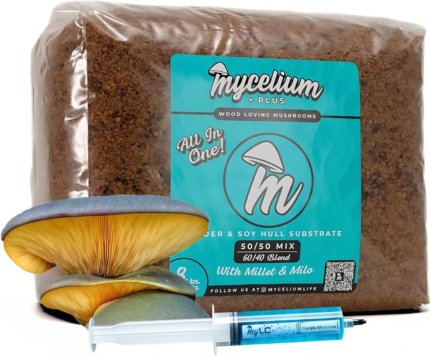 Mycelium Mushroom Growing Kit, Purple Mukitake Gourmet I Alder & Soy Hull Substrate I High Yield Proprietary Mix I Sterile Grow Bag with Liquid Culture Syringe for Starter & Pro Home Growers, 8lbs