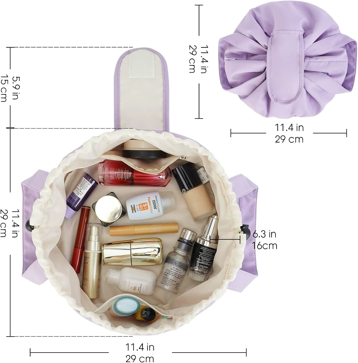 Narwey Barrel Drawstring Makeup Bag Large Cosmetic Bag Make up Bags Toiletry Bag Travel Bags for Toiletries Organizer for Women Gift for Teen Girls (Purple) (Patent)